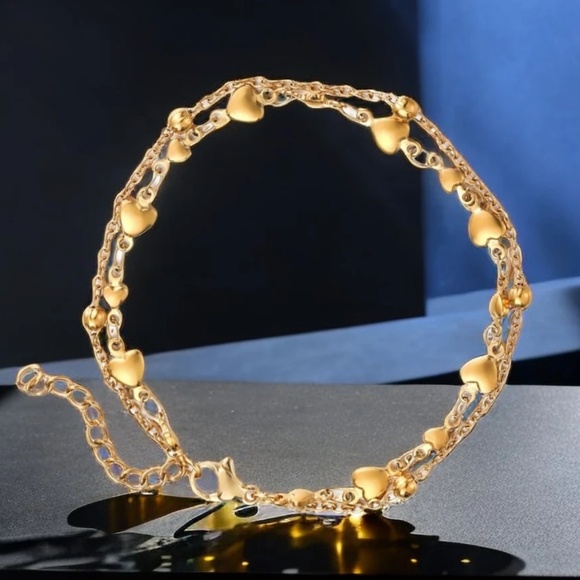 18k Gold Plated Stainless Steel Heart Multilayer Bracelet - Picture 2 of 8